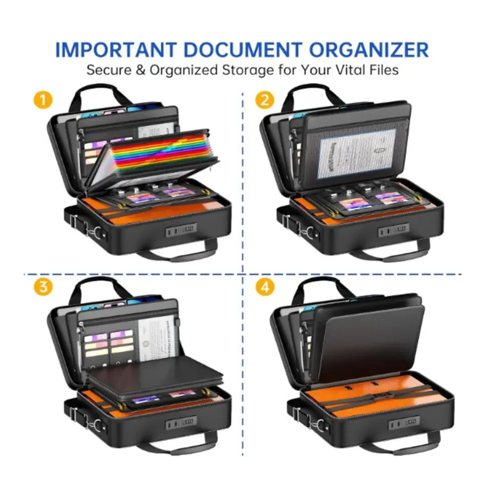 JHSafer Fireproof Hard-Shell Document Box 24 Pocket File Organizer with Lock